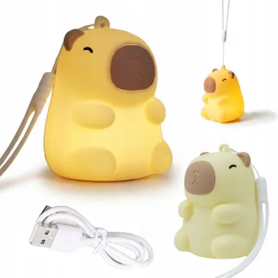 Image de Lampe de chevet LED en forme de petite capybara, sans fil, avec câble USB. (Utilisable comme porte-clés.)