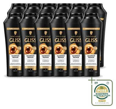 Obrázok produktu pre 12 ks šampónu Gliss Ultimate Repair – pre intenzívnu regeneráciu vlasov – 250 ml – balenie s 12 kusmi