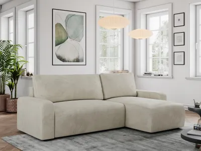 Produktbild von Velvet Stoff, Velvet Couch, Sofa mit Schlaffunktion und Bettkasten, Schlafsofa Velvet, Couchgarnitur Ecke Bettcouch, Velvet Stoff - ARGOS - Beige Velvet