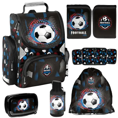 Produktbild von Schulranzen Fußball Football für Kinder mit Federmäppchen 1-3 Klasse 5-TEILIGES SCHULSET