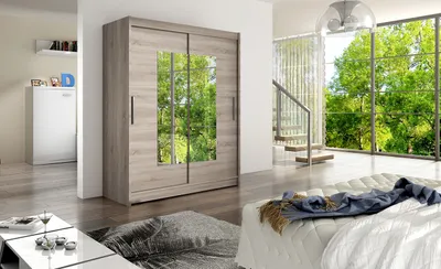 Obrázek produktu pro Prostorná šatní skříň se zrcadlem Hanus - šířka 150 cm, lanýž