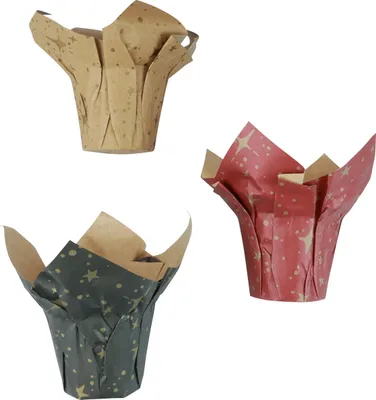 Produktbild von Weihnachts-Übertopf Papier Sterne Rot/Anthrazit/Natur 9er Set, 9 Stück