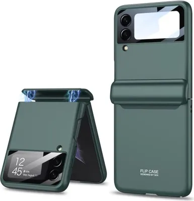 Immagine prodotto di Custodia per Samsung Galaxy Z Flip 3 5G Protezione magnetica pieghevole a cerniera, copertura completa custodia rigida per PC con display verde