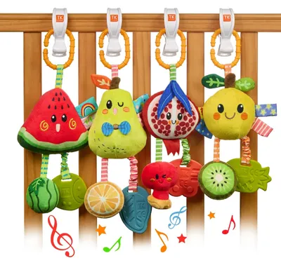 Produktbild von Greifling Rassel Spielzeug Kinderwagen Anhänger - Plüsch - Obst - Beißring - Für 0 bis 12 Monate