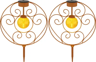 Produktbild von 2er Set LED Solarleuchte, Erdspieß, Kugel, rost Glas, H 41 cm