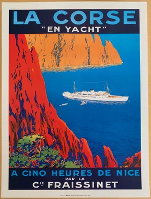 Imagen del producto de Cartel publicitario de "La Corse en Yacht" de la empresa Fraissinet, tamaño 30x40 cm