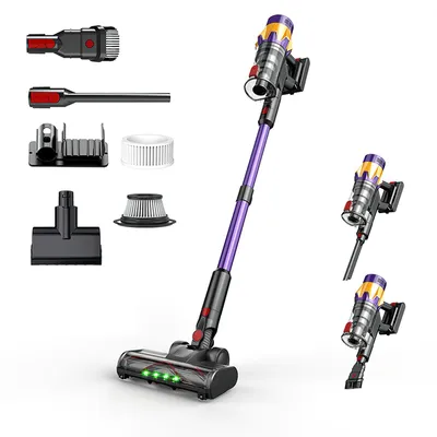 Image de AIORBER Aspirateur sans fil à batterie 550W, 35kPa, 40 min d'autonomie, écran LED, support mural, nombreux accessoires, violet