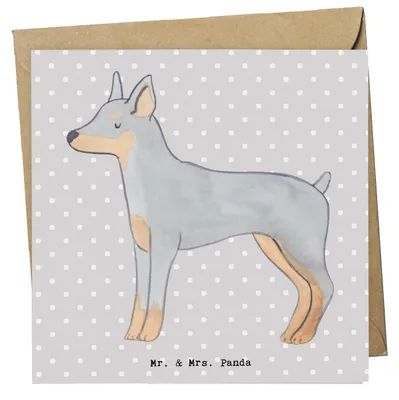 Produktbild von Mr. & Mrs. Panda Grußkarte Dobermann Pinscher Moment - Grau Pastell - Geschenk, doppelkarte, anlasskarte, Glückwunschkarte, faltkarte, Klappkarte