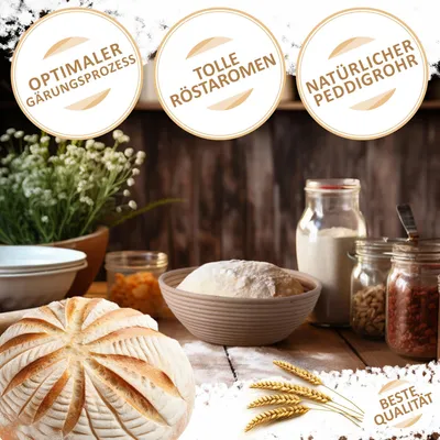 Obrázok produktu pre Ošatka na chlieb 2 ks, okrúhla, prírodné prútie, s ľanovou vložkou, na pečenie chleba