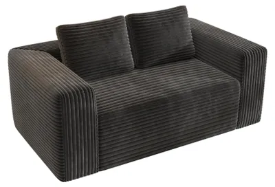 Produktbild von Zweisitzige Couch mit schwarzem, geripptem Stoffbezug und Kissen, ohne Montage