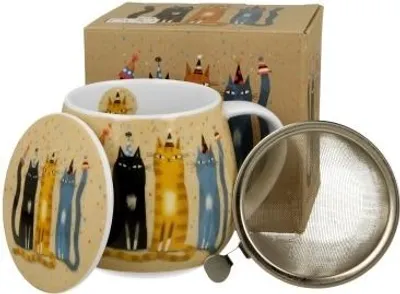 Obrázok produktu pre Porcelánový hrnček so sitkom na čaj Cat´s World Party