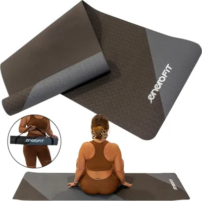 Produktbild von Yoga- & Fitnessmatte ENERO FIT – 183x61x0,4 cm, TPE, rutschfest, grau-schwarz, leicht & kompakt