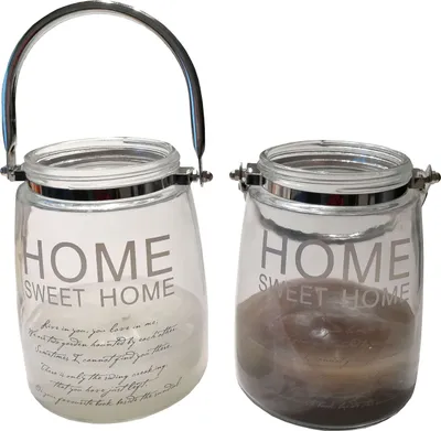 Produktbild von 2er Set Windlicht aus Glas 'Home Sweet Home' mit Henkel Ø 12,5 cm 16 cm hoch