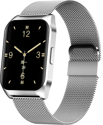 Image de E17 Smart Watch avec Make Call Portable Music Player Fitness Tracker Cardiofréquencemètre pour hommes femmes, bracelet en acier maillé argenté