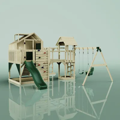 Produktbild von OutdoorToys Spielturm Knut aus Holz in Grün Babyschaukel