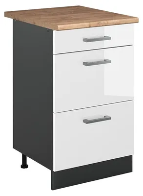 Immagine prodotto di Mobiletto base per cucina Vicco R-Line Bianco lucido/Antracite 50 cm piano di lavoro Rovere dorato, Model 69892