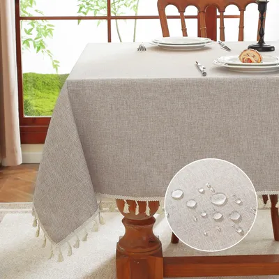 Imagen del producto de Omgoods - Mantel impermeable con flecos para mesa, ideal para la cocina y la decoración (color caqui, 120x160 cm)