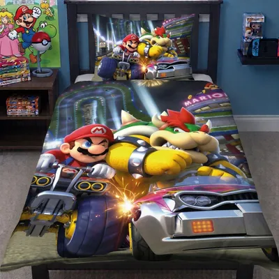 Produktbild von Super Mario Bettwäsche 135x200 80x80 cm 2-tlg. Set 100% Baumwolle mit Reißverschluss; Mario Kart