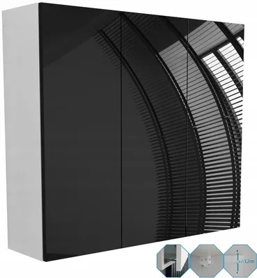 Zdjęcie produktu dla szafka łazienkowa 90 90cm 90x80 wisząca szafka do łazienki czarny połysk