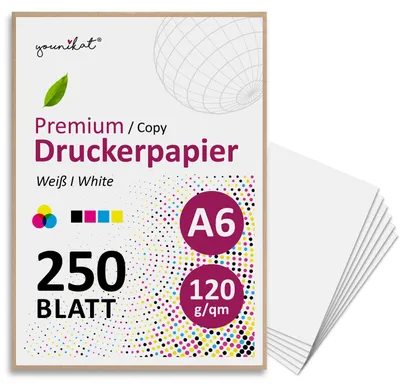 Produktbild von younikat DIN A6 Premium Kopierpapier I 120 g/m² druckgeeignet I 250 Blatt in weiß I 105 x 148 mm I Blanko Papier für Druck Basteln Notizen Karten Rezeptpapier I dv1551