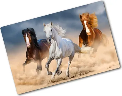 Produktbild von Tulup Glas Herdabdeckplatte - 80x52 cm - Glaskeramikkochfeld-Abdeckung Spritzschutz Glasabdeckplatte - Einteilig - Tiere - Pferde in der Wüste - Braun