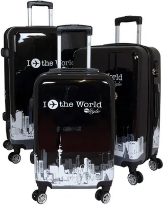Produktbild von Hartschalen-MotivkoffersetTrolleyset 3 teilig Fly the World schwarz Reisekofferset