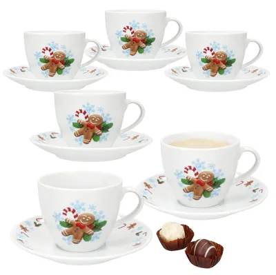Produktbild von Candyman Kaffeetassen mit Untertassen für 6 Personen Porzellan Tee Kakao eisblau
