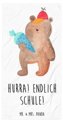 Produktbild von Mr. & Mrs. Panda Duschtuch Bär Schultüte - Weiß - Geschenk, Grundschule, Strandlaken, Einschulung, Schulbeginn, Strandtuch, Handtuch, Schulanfang, Badehandtuch, Teddy