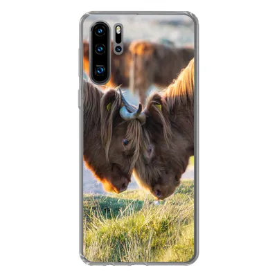 Produktbild von MuchoWow® Handyhülle Schutzhülle Hülle für Huawei P30 Pro Schottische Highlander - Tiere - Sonne Silikon Softcase Handy Hülle - Schutzdeckel