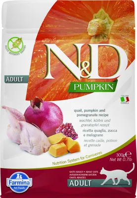 Imagen del producto de N&D Pumpkin CAT: Comida para gatos con pavo, calabaza, granada. Envase de 300g