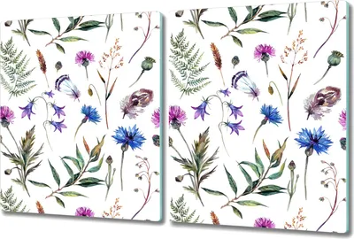 Produktbild von Glas Schneidebrett Herdabdeckplatten Schneideplatten - 2x 40x52 cm - Wildblumen rosa