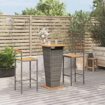 Image de Maison Exclusive - Ensemble bar de jardin 3 pièces gris en polyrotin et bois massif d'acacia