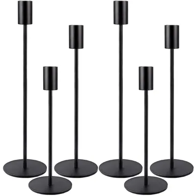 Immagine prodotto di Candelabro nero - Set da 6 - Metallo - Per candele a bastoncino da 2,2 cm - Matrimonio e decorazione
