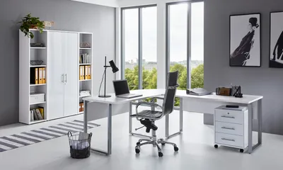 Produktbild von Büromöbel-Set TABOR PRO 3 in weiß / weiß Hochglanz, Arbeitszimmer Komplett-Set