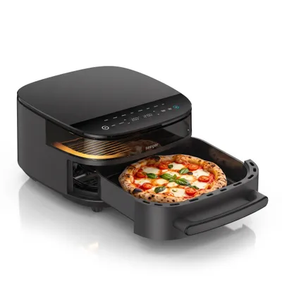 Image de Friteuse à air chaud XXL Seeger SpaceFry, 6L, friteuse à air avec fenêtre de visualisation, 11 programmes de cuisson, 80-230 °C, compacte, sans PFAS, four à pizza
