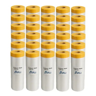Produktbild von ARLI 30x Goldband Masker 1400 mm x 25 m Abdeckfolie mit Klebeband Malerfolie Transparent Baufolie Tape