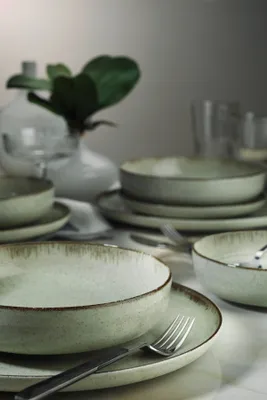 Zdjęcie produktu dla Hermia Concept, MOD12Y1730P03, serwis obiadowy, serwis obiadowy (12-częściowy), zielony, porcelana, 24 x 24 cm