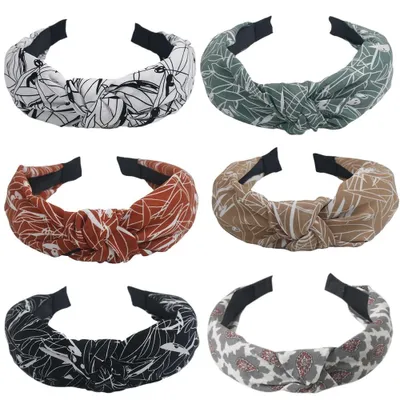 Immagine prodotto di Fascia per capelli confortevole - Cerchietto per capelli da donna - Fascia larga - Accessorio per capelli con nodo - Motivo floreale - Adatto per bambine
