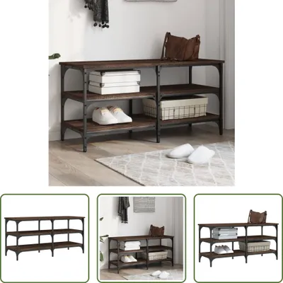Image de The Living Store Banc à chaussures brun imitation chêne 100x38,5x49 cm Matériau dérivé du bois