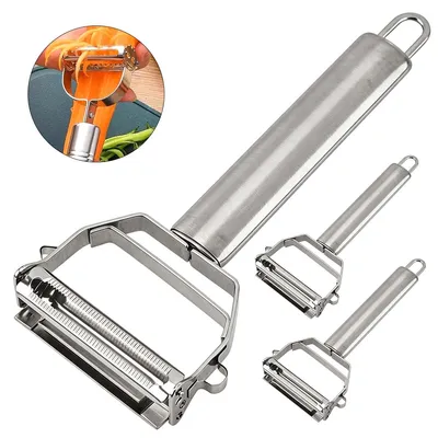 Produktbild von 3er Set Küchenhobel Schäler 2-in-1 Edelstahl Gemüseschäler Julienne Küchenhelfer für Kartoffeln Karotten Gurken Obst 17,8×5 cm