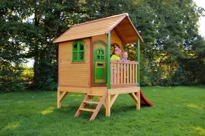 Imagen del producto de AXI Tom Casa infantil de Madera  con Tobogan Rojo | Casita de Juegos para ninos de Jardin / exterior | Parque infantil en Marron y Verde