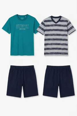 Produktbild von LE JOGGER Pyjama 4 -teilig petrol-marine, grau-meliert-marine Größe 122/128