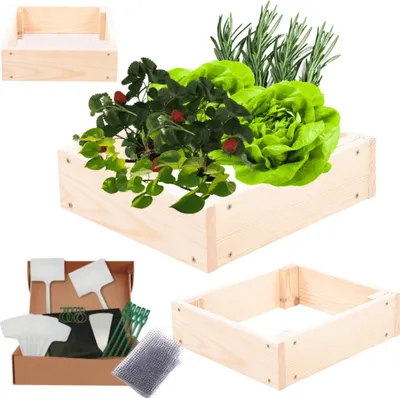 Produktbild von MODO24 Hochbeet Holz, Pflanzkasten, Massivholz, Kiefer, Kräuterbeet, Blumenkasten, Garten, Terrasse, 9x30x30 cm, Natur, ZP09