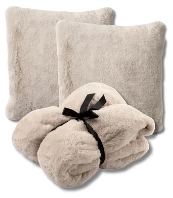Produktbild von Dutch Decor SPARSET - 3-teilig - Zaya & Lize - 2 Dekokissen 45x45 cm, 1 Wohndecke 140x180 cm - Beige