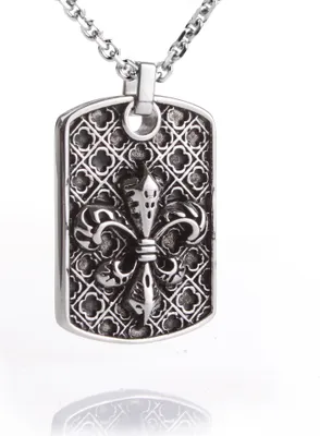 Produktbild von Karisma Edelstahl Anhänger Dog Tag Bourbonische Lilie Geschwärzt Edelstahl Kette Länge 50 cm