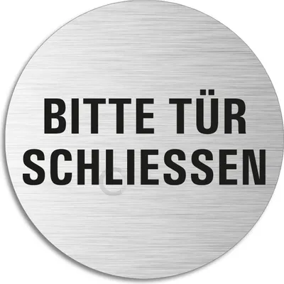 Produktbild von Schild - Tür schliessen | Türschild aus Aluminium | Edelstahloptik selbstklebend  Ø 75 mm