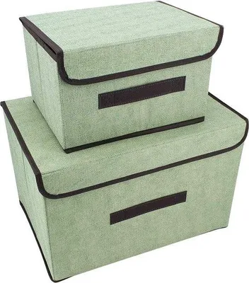 Immagine prodotto di Set di 2 scatole di stoccaggio Unyqoos® – scatole pieghevoli in tessuto non tessuto, antipolvere, con coperchio e maniglia rinforzata in metallo, colore verde, una grande (37x24x24 cm) e una piccola (26x19x15 cm)