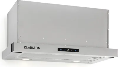 A stainless steel kitchen range hood mounted against a white background.