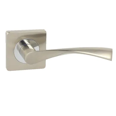 Produktbild von DOMINO Türgriff ohne Schlossrosette | quadratischen Rosetten | Türklinke für Zimmertür, Bürotür | Aluminium | Chrom/Nickel Farbe | ROMANA-QR M6/M9 |