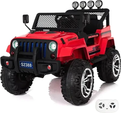 Produktbild von Jeep 4x4 Kinder Elektroauto 12V (2–6 Jahre) – Offroad SUV mit 4 Motoren, Fernbedienung, EVA-Reifen & Ledersitz – Kinder Elektrofahrzeug – Rot